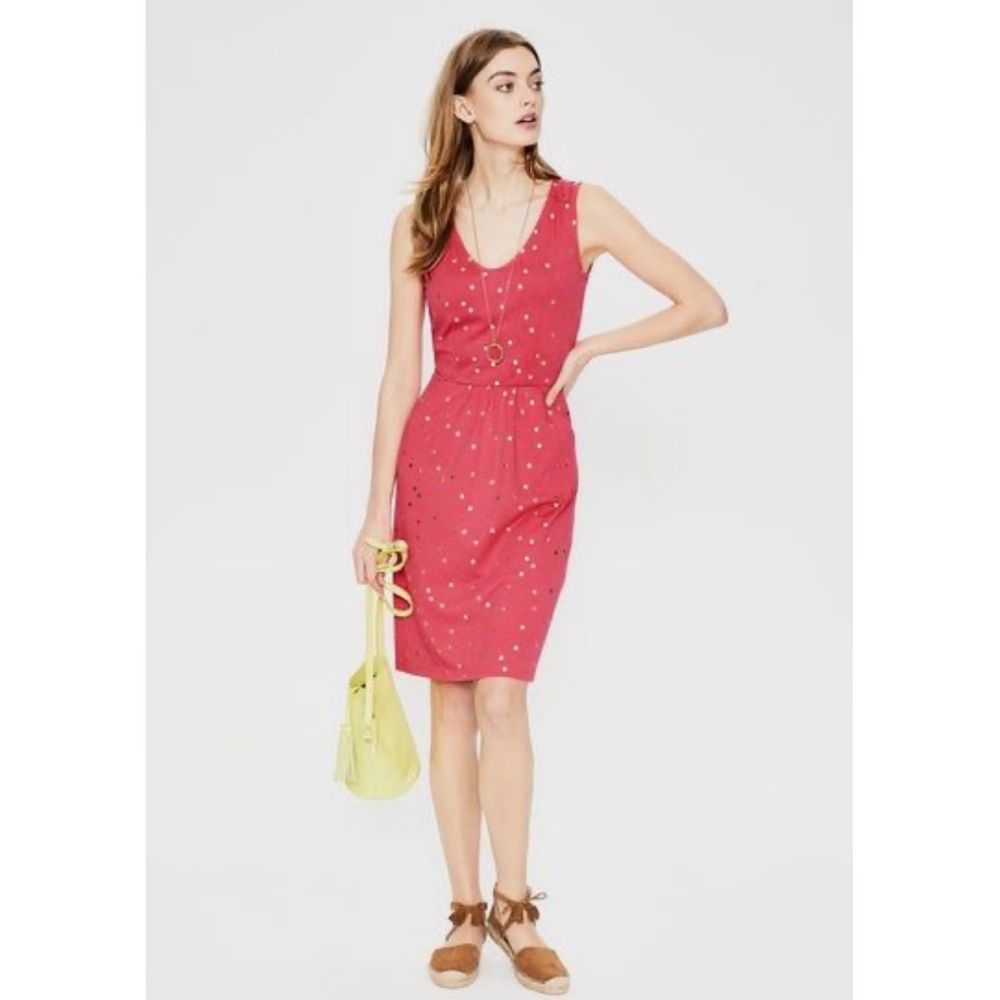 Boden Melinda Jersey Dress in Coral Sunset Foil Spot 6 Long